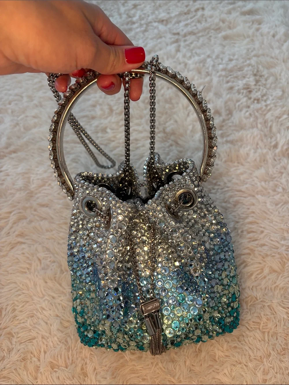 Jimmy Choo rare Crystal Ombre Bucket Bag with Rhinestone Handle - Picture 3 of 7